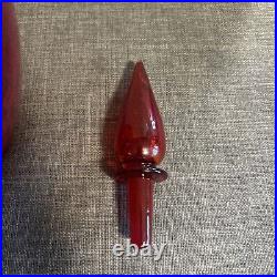 Vintage Empoli Ruby Red Hand Blown Glass Decanter with Stopper 23 Tall