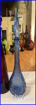 Vintage Empoli Style Genie Bottle Decanter & Topper Periwinkle Bamboo Drip Wax