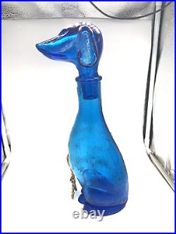 Vintage Empoli blue glass dog bottle 1960's wine/liquor decanter rare