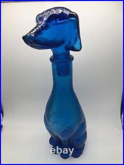 Vintage Empoli blue glass dog bottle 1960's wine/liquor decanter rare