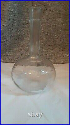 Vintage English Clear Glass Decanter with Etched Grapes