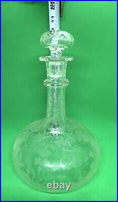 Vintage Etched Clear Glass Decanter 9.3/4 x 6.1/2