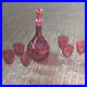 Vintage-Etched-Floral-Cranberry-Glass-Decanter-Barware-Serveware-Drinkware-Set-01-bd