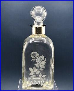 Vintage Etched Glass Decanter withBlown Stopper & Sterling Silver Collar /b