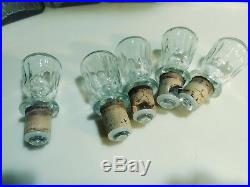 Vintage Etched Glass Liquor Decanter Set (5) Scotch Rye Gin Bourbon Canadian