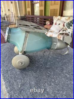 Vintage Extremely Rare Cambridge Glass Blue Satin Airplane Liquor Decanter