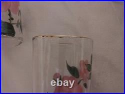 Vintage Federal Glass Pitcher Carafe and 6 Tumblers glasses cups PINK flowers