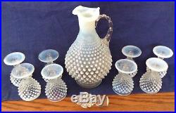 Vintage Fenton Art Glass French Opalescent Hobnail Decanter And 8 Wine Glasses