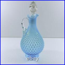 Vintage Fenton Glass Blue Opalescent Hobnail Wine Decanter Pitcher With Stopper