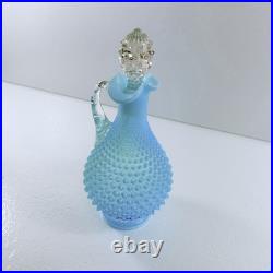 Vintage Fenton Glass Blue Opalescent Hobnail Wine Decanter Pitcher With Stopper