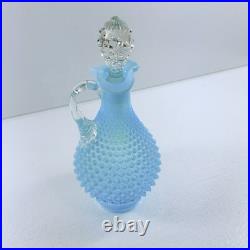 Vintage Fenton Glass Blue Opalescent Hobnail Wine Decanter Pitcher With Stopper