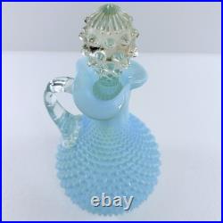 Vintage Fenton Glass Blue Opalescent Hobnail Wine Decanter Pitcher With Stopper