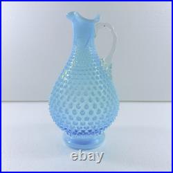 Vintage Fenton Glass Blue Opalescent Hobnail Wine Decanter Pitcher With Stopper