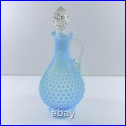 Vintage Fenton Glass Blue Opalescent Hobnail Wine Decanter Pitcher With Stopper