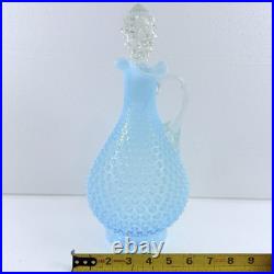 Vintage Fenton Glass Blue Opalescent Hobnail Wine Decanter Pitcher With Stopper