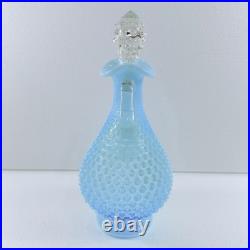 Vintage Fenton Glass Blue Opalescent Hobnail Wine Decanter Pitcher With Stopper