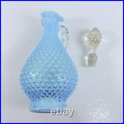 Vintage Fenton Glass Blue Opalescent Hobnail Wine Decanter Pitcher With Stopper