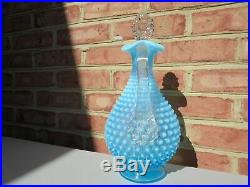 Vintage Fenton Hobnail Blue Opalescent Glass Large Decanter w Stopper 12 5/8