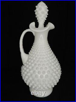 Vintage Fenton White Milk Glass Hobnail Decanter 12.75