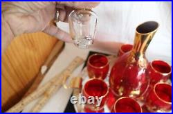Vintage Ferro & Lazzarini Italian Murano Red Gold Decanter/6 Glasses & Tray
