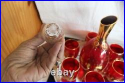 Vintage Ferro & Lazzarini Italian Murano Red Gold Decanter/6 Glasses & Tray