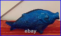 Vintage Fish Bottle Glass Decanter Blue Koi LARGE 14 1960 Italy Mcm