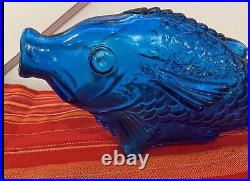 Vintage Fish Bottle Glass Decanter Blue Koi LARGE 14 1960 Italy Mcm