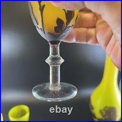 Vintage French Cameo Glass Decanter With Stopper & 4 Cordial Style Glasses Ruby