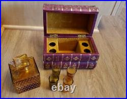 Vintage French Four Library Books Hidden Decanter & Glasses Set with music box