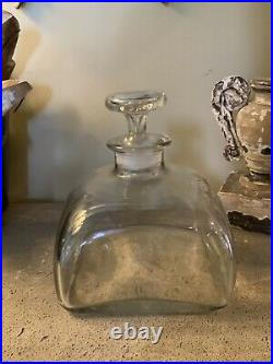 Vintage French Handblown Clear Glass Decanter w Stopper Heavy