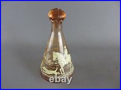 Vintage French Rosaline Glass Hunting Horse Hounds Decanter 1950s