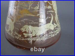 Vintage French Rosaline Glass Hunting Horse Hounds Decanter 1950s