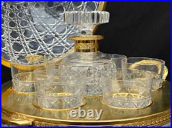 Vintage French Sevres Brass Crystal Decanter Set Table Top Bar with Griffin Motif