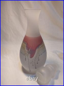 Vintage Frosted Art Glass Decanter Set 6 Stem Glasses Pink Amber Drip Studio