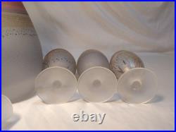 Vintage Frosted Art Glass Decanter Set 6 Stem Glasses Pink Amber Drip Studio