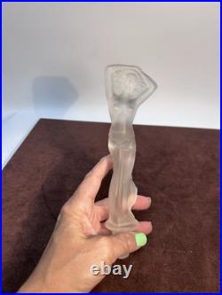 Vintage Frosted Glass Nude Nymph Decanter Stopper Czech Bohemian Art Deco 8