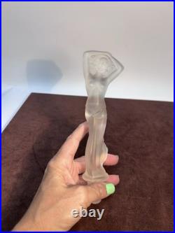 Vintage Frosted Glass Nude Nymph Decanter Stopper Czech Bohemian Art Deco 8