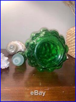 Vintage GENIE BOTTLE Green Decanter MID-CENTURY Empoli BUBBLE GLASS Italian MCM