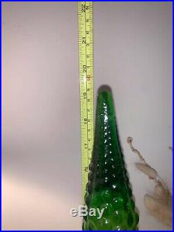 Vintage GENIE BOTTLE Green Decanter MID-CENTURY Empoli BUBBLE GLASS Italian MCM