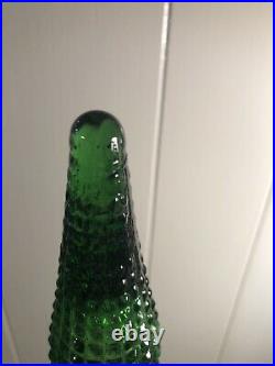 Vintage GREEN Diamond Pattern MCM Empoli Italian Genie Bottle Decanter 22