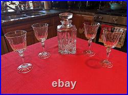 Vintage Galway Liquor / Whisky Decanter & (4) Four Stemmed Glasses Great Set