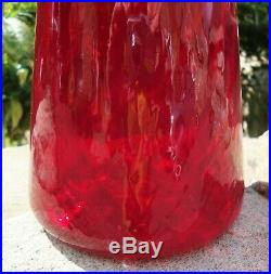 Vintage Genie Bottle Decanter Blood Red Glass 63 cm Tall Superb Condition