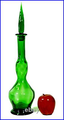 Vintage Genie Bottle Decanter With Stopper Empoli Green Glass