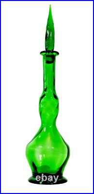 Vintage Genie Bottle Decanter With Stopper Empoli Green Glass