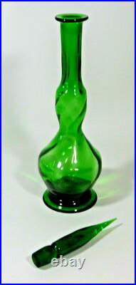 Vintage Genie Bottle Decanter With Stopper Empoli Green Glass