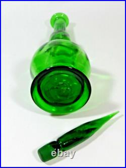 Vintage Genie Bottle Decanter With Stopper Empoli Green Glass