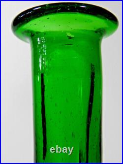 Vintage Genie Bottle Decanter With Stopper Empoli Green Glass