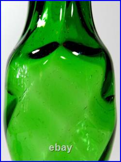 Vintage Genie Bottle Decanter With Stopper Empoli Green Glass