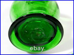 Vintage Genie Bottle Decanter With Stopper Empoli Green Glass