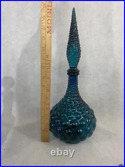 Vintage Genie Bottle Empoli Decanter Blue Green Aqua Bubble Hobnail W Stopper